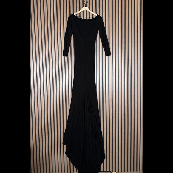 Sew Trendy Maternity Gown XS Womens Black Maxi Chiffon Knit Long Sleeve - Picture 2 of 7